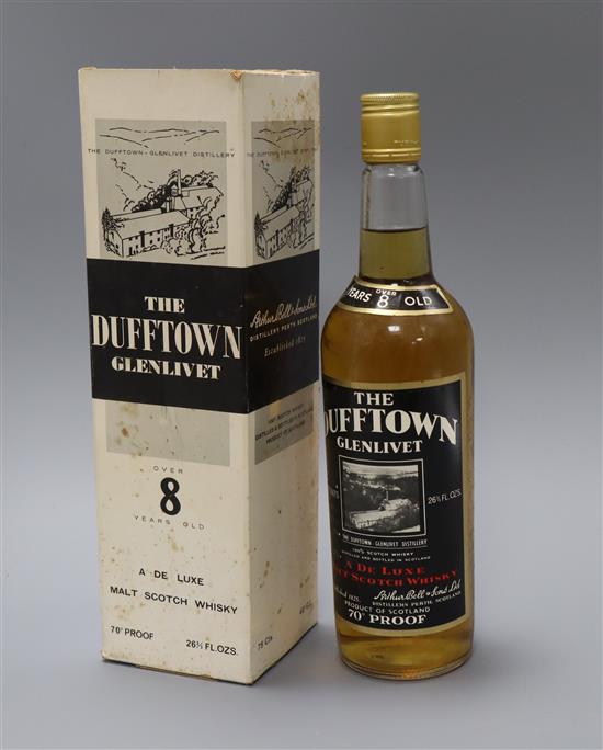 A bottle of The Dufftown Glenlivet Malt Scotch whisky